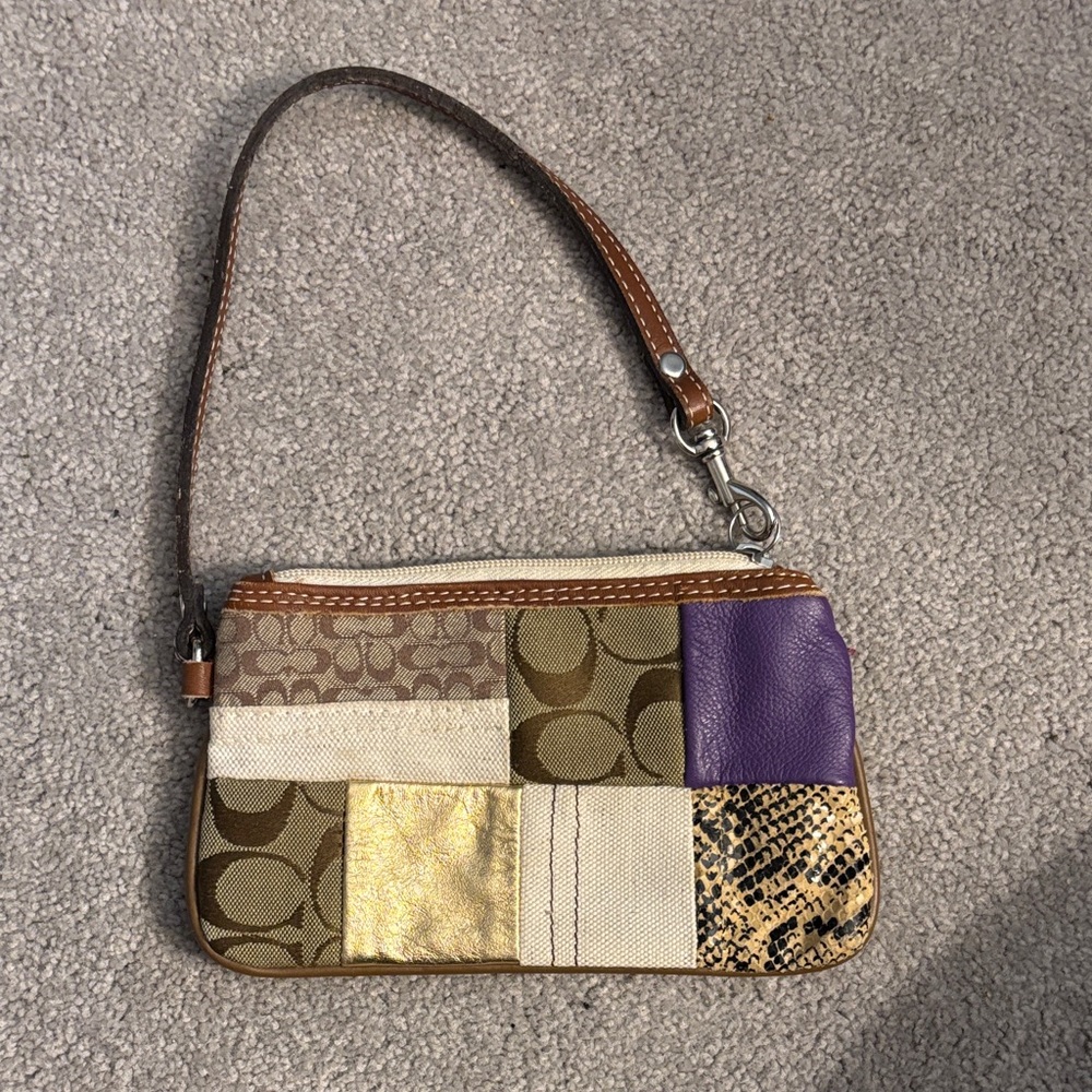 Patchwork Wristlet with Purple and Gold Accents